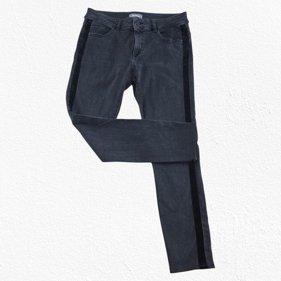 DL1961 Margaux Gray Black Tuxedo Stripe Mid Rise Ankle Skinny Jeans Size 27 - Picture 1 of 12